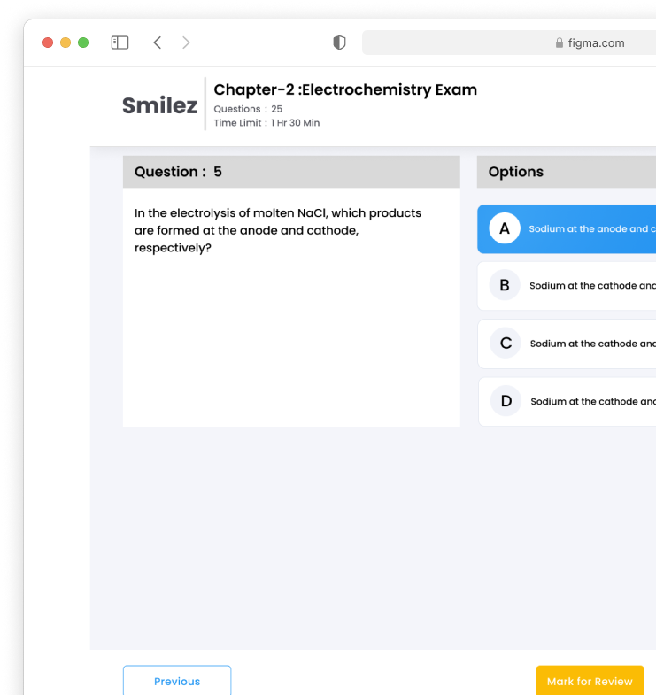 Smilez exam practice screen